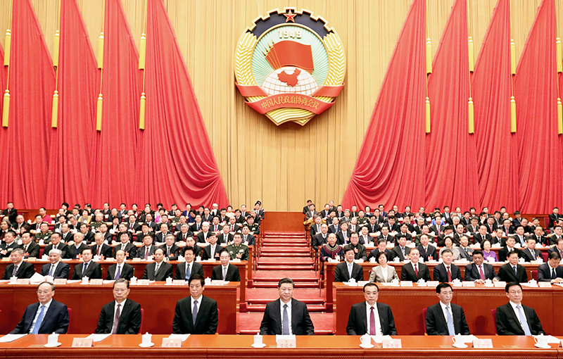 3月13日，中国人民政治协商会议第十三届全国委员会第二次会议在北京闭幕。这是习近平、李克强、栗战书、王沪宁、赵乐际、韩正、王岐山等在主席台就座。